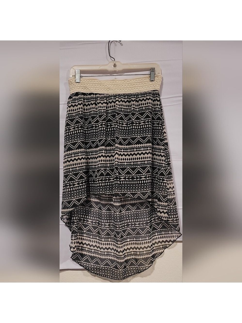 Beautees Black/Cream TribalAztec Patterned Girl's High-Low A-Line Skirt Sz L(12)